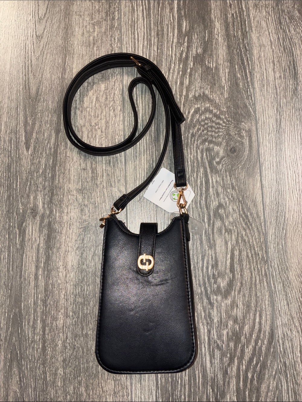 Time and Tru Black Crossbody Phone Pouch with Gold Accent